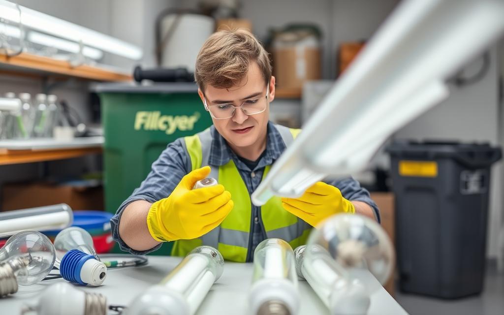 prepare fluorescent bulbs for recycling