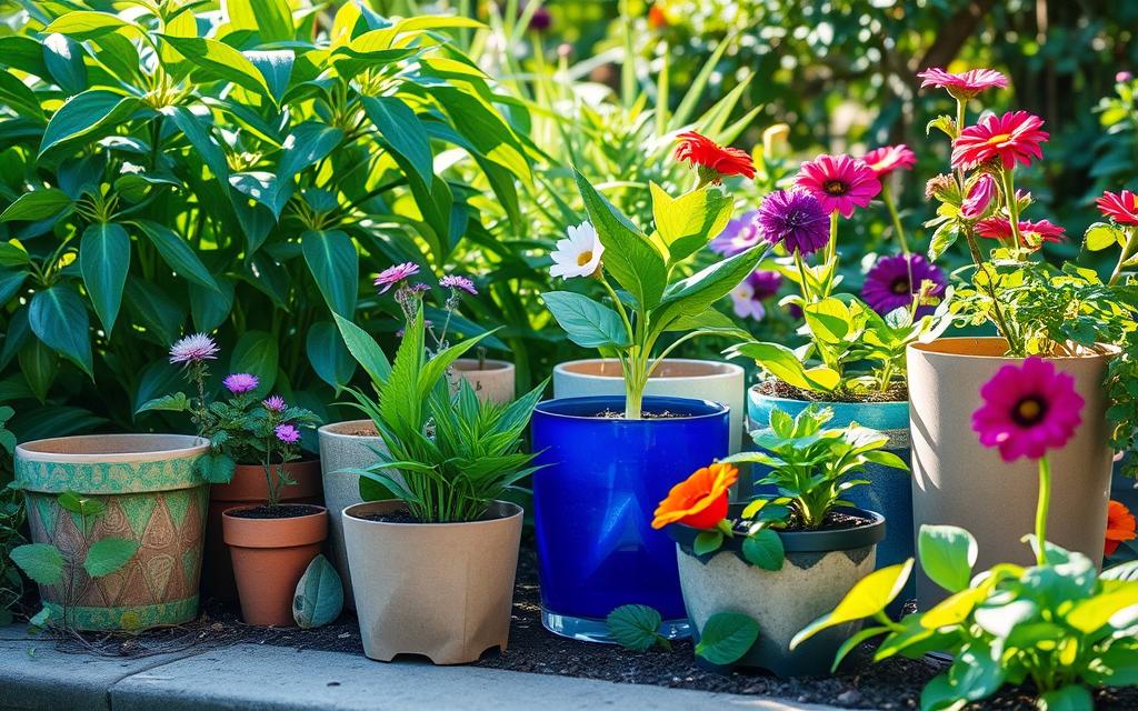 recyclable materials in plant pots